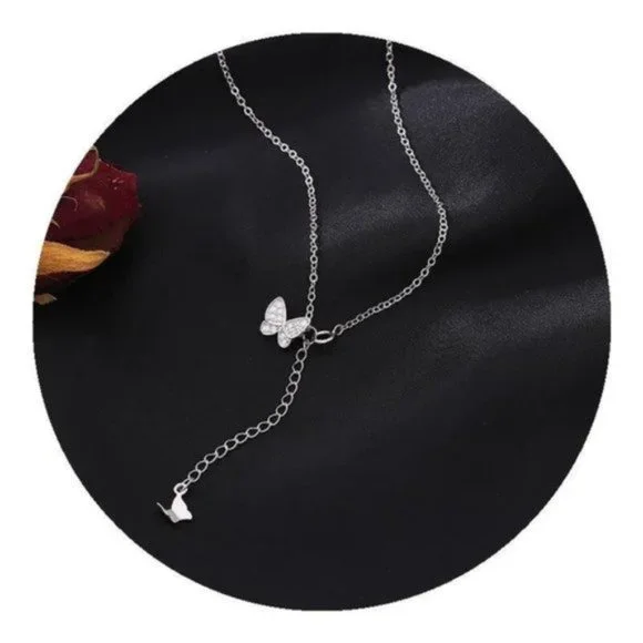 NEW Silver / Gold Cubic Zircon Butterfly Necklaces - Picture 4 of 5